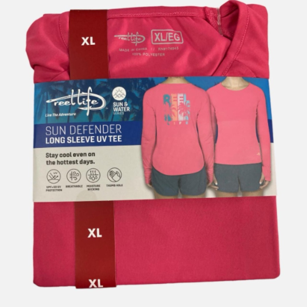 Reel Life Long Sleeve UV Tee, Sun Defender XL, Pink, NWT
